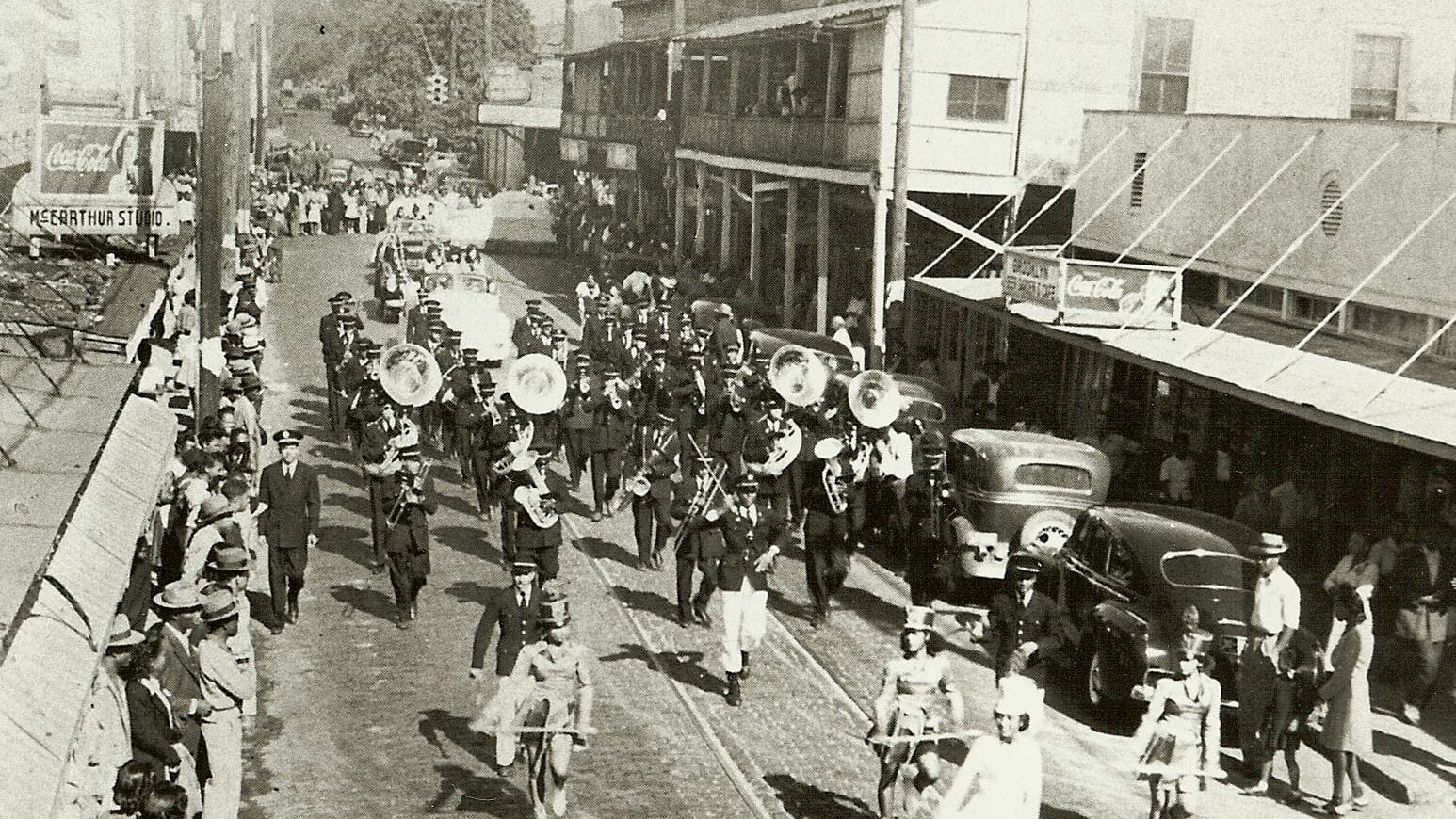 This image shows a parade along Central Avenue taken in the 1940s. (Tampa Bay History Center Collection.)