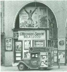 The Central Theatre, shown here in 1933, was located on Central Avenue and Short Emery Street in the heart of the Central Avenue business district. Businesses like the Central Theatre were crucial in during the era of segregation.