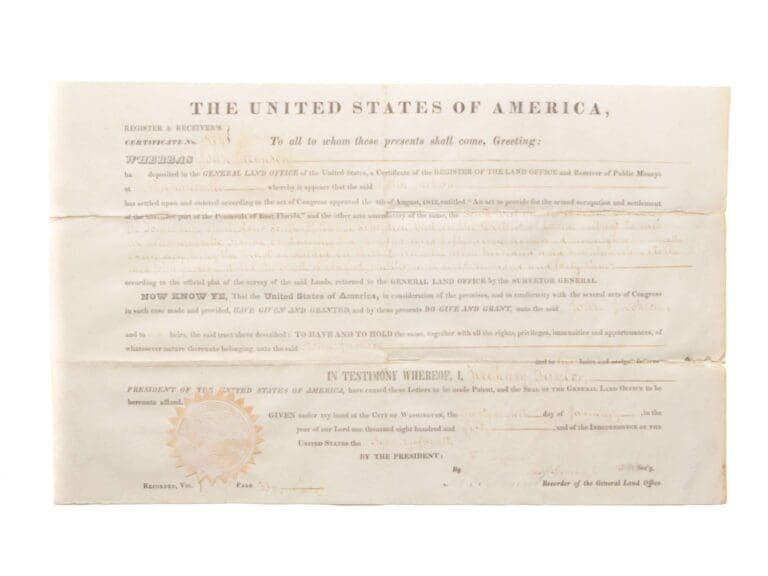 United States land deed, 1850.