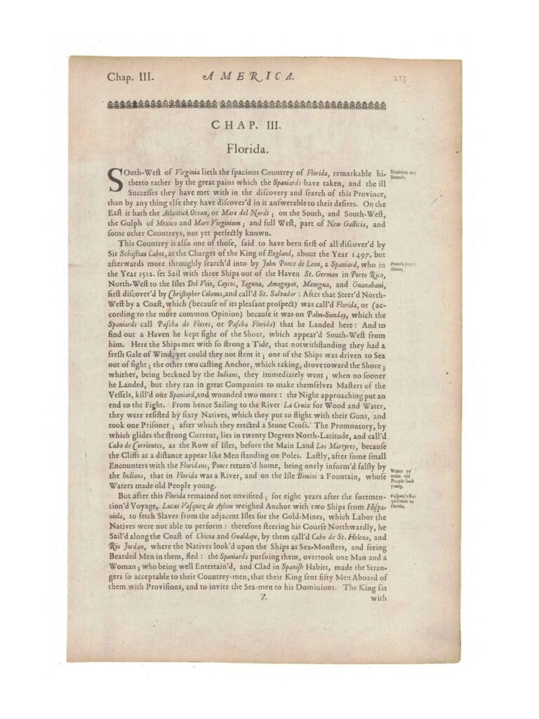 “Chapter III: Florida of De Nieuwe en Onbekende Weereld” translated into English from Dutch by John Ogilby