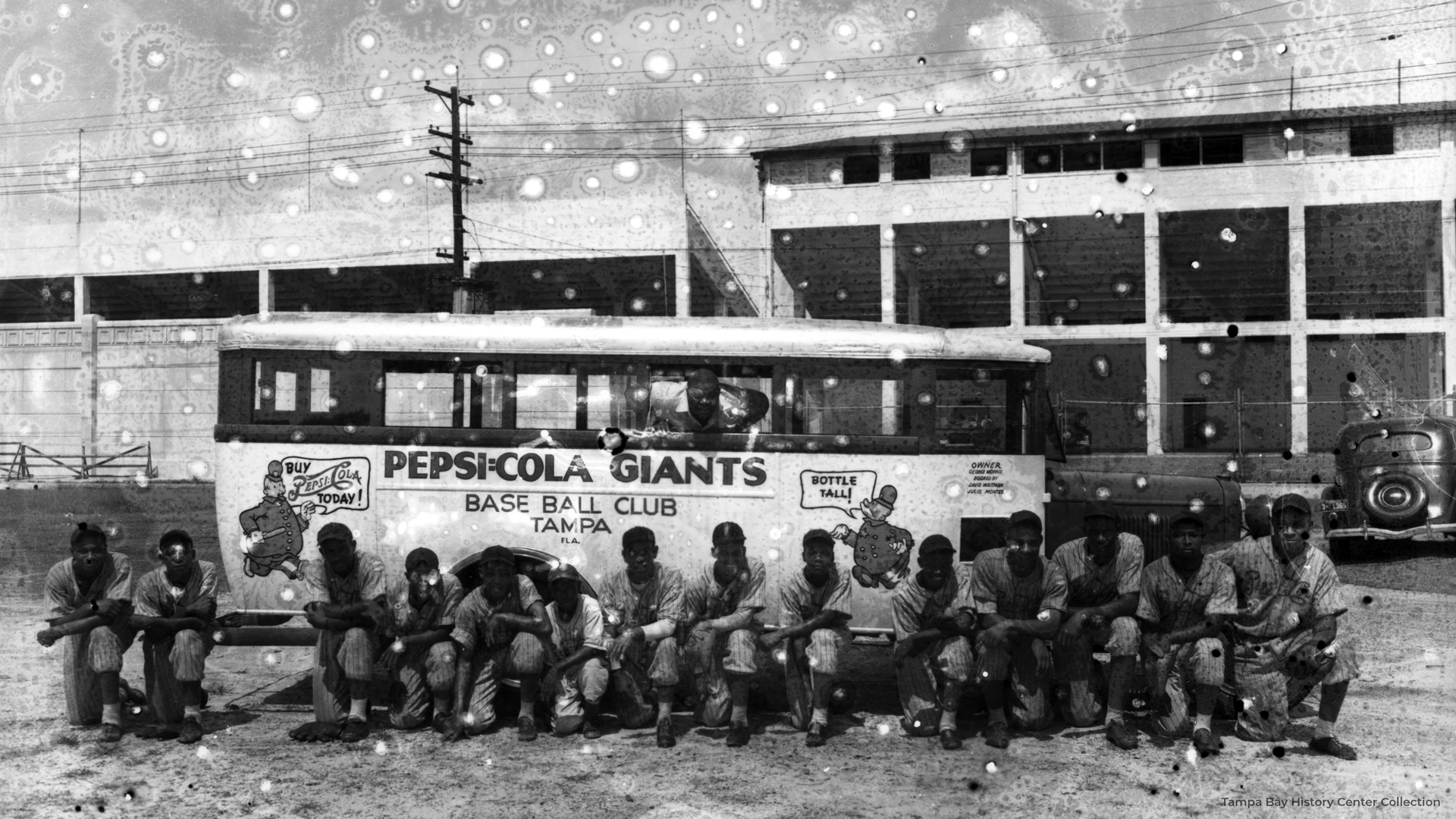 The Pepsi Cola Giants were a "Negro League" team that played in Florida and Cuba in the 1920s and beyond. This photograph of the Giants in front of their bus was taken in 1940. [Tampa Bay History Center Collection]