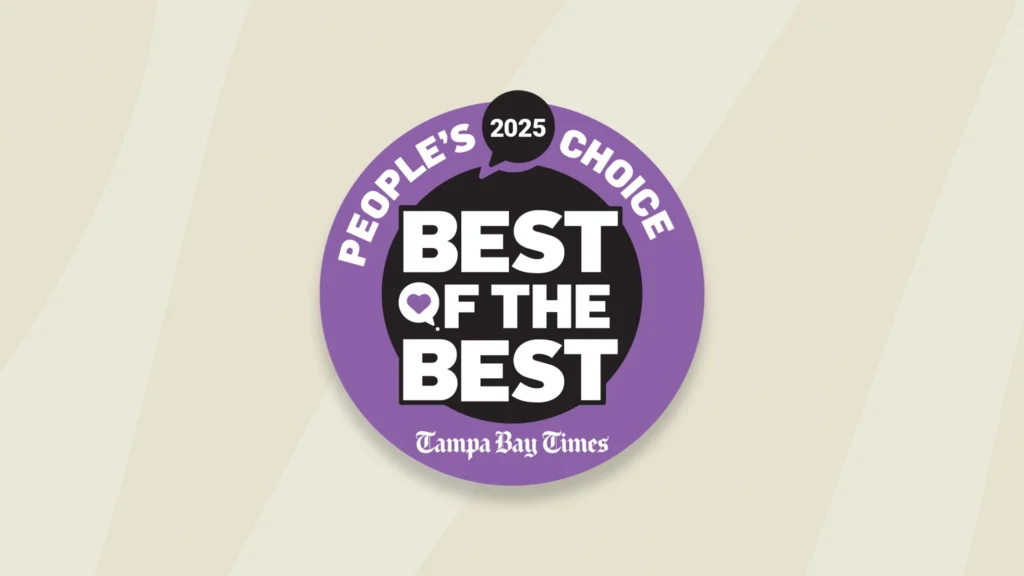 Tampa Bay Times Best of the Best 2025 People’s Choice Awards logo with a purple circle and bold white text.