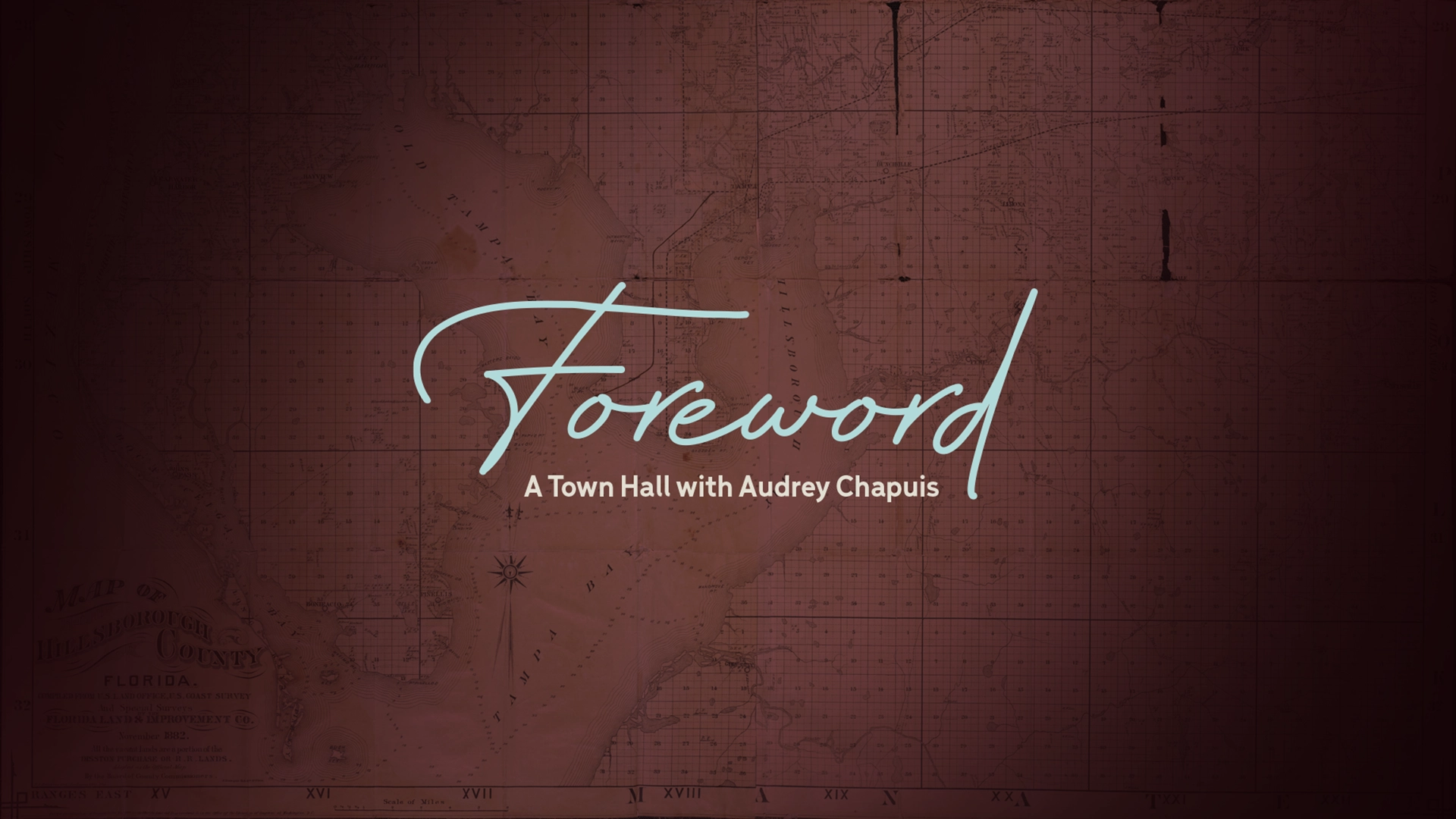 Foreword title over a vintage map background with subtitle A Town Hall with Audrey Chapuis